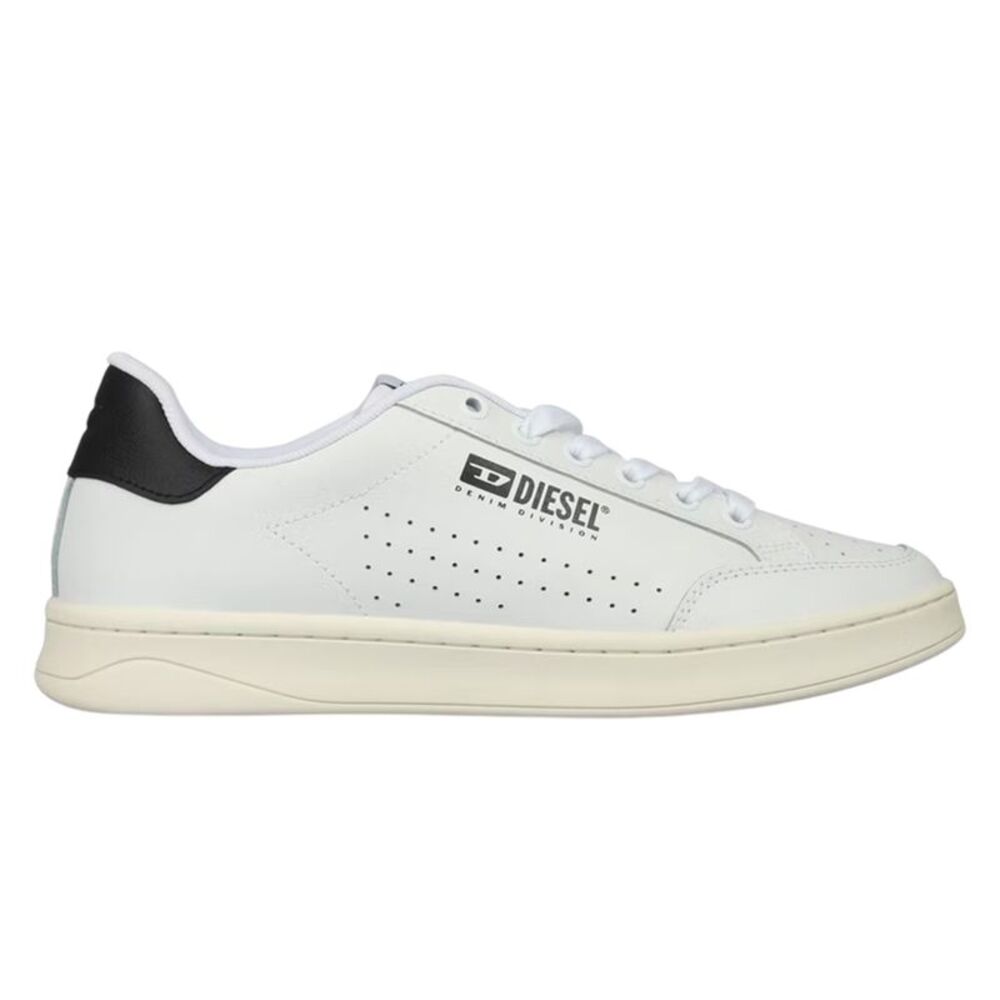 Diesel Mens S Athene Leather Flat Sneakers / White/Black